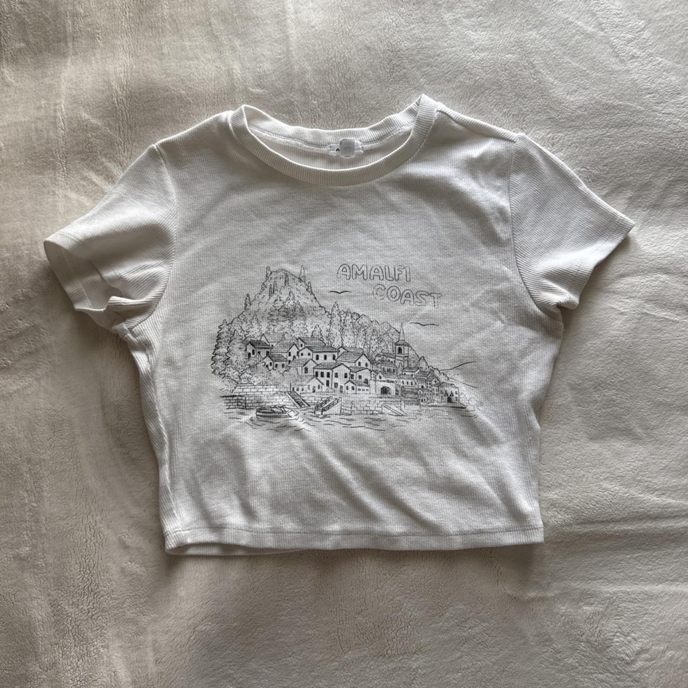 Garage White Amalfi Coast Graphic Crop Tee